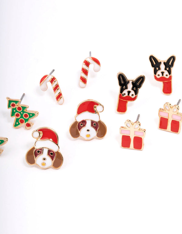 Christmas Present & Dog Stud Earrings 5-Pack