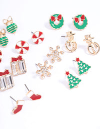 Gold Candy Cane & Bow Stud Earrings 12-Pack - link has visual effect only