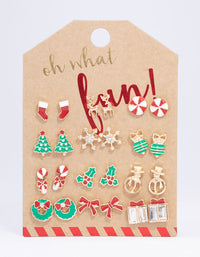 Gold Candy Cane & Bow Stud Earrings 12-Pack - link has visual effect only