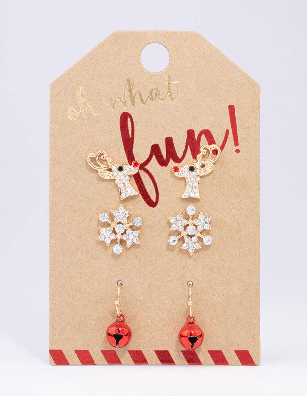 Gold Reindeer & Snowflake Stud Earrings 3-Pack