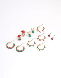 Gold Candy Cane Stud & Hoop Earrings 6-Pack - link has visual effect only
