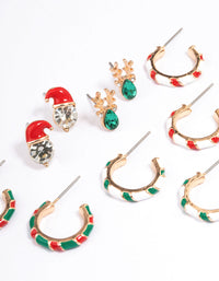Gold Candy Cane Stud & Hoop Earrings 6-Pack - link has visual effect only