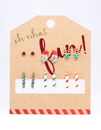 Gold Candy Cane Stud & Hoop Earrings 6-Pack - link has visual effect only