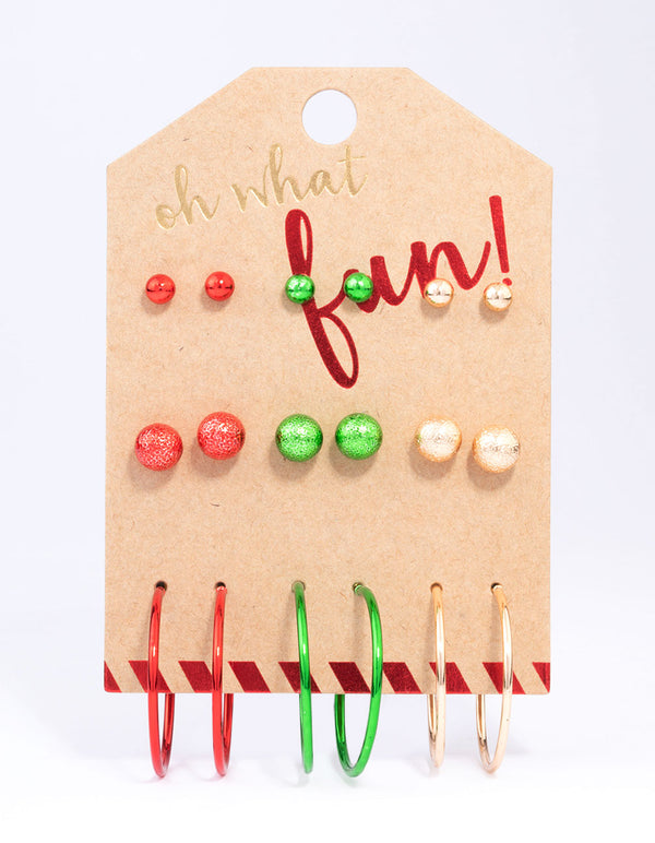 Green & Red Festive Earring 9-Pack
