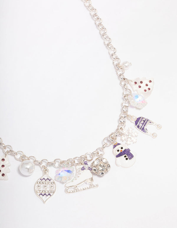 Silver & Purple Ice Skating Charm Bracelet