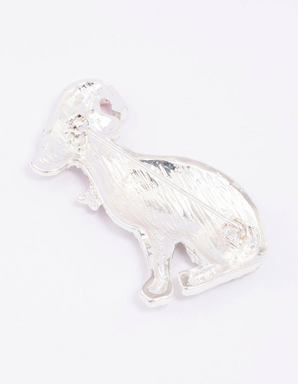 Silver Diamante Dog & Christmas Hat Brooch