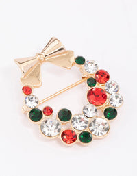 Gold Diamante Christmas Wreath Brooch - link has visual effect only