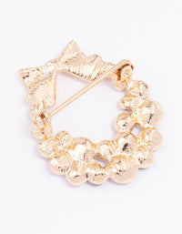 Gold Diamante Christmas Wreath Brooch - link has visual effect only