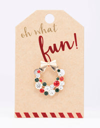 Gold Diamante Christmas Wreath Brooch - link has visual effect only