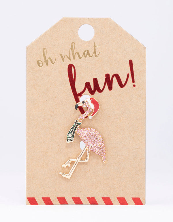 Pink Diamante Flamingo Brooch