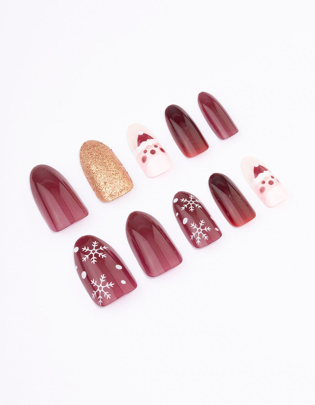 Red Glitter Snowflake & Santa Press On Nails