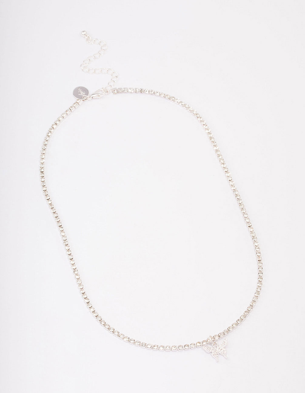 Silver Cup Chain Diamante Butterfly Necklace