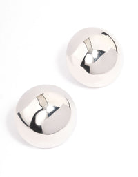 Silver Large Dome Plain Stud Earrings - link has visual effect only