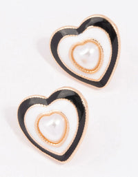 Gold Acrylic Pearl Heart Stud Earrings - link has visual effect only