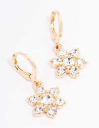 Gold Plated Diamante Flower Drop Huggie Earrings - link has visual effect only