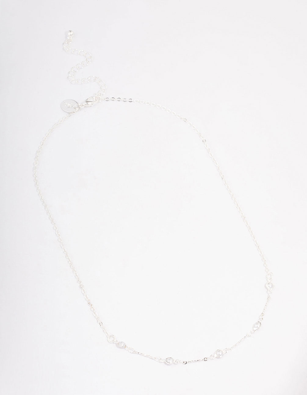 Silver Encased Pearl Station Short Necklace