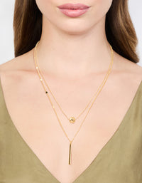 Gold Bar & Ball Double Chain Short Layered Necklace - link has visual effect only
