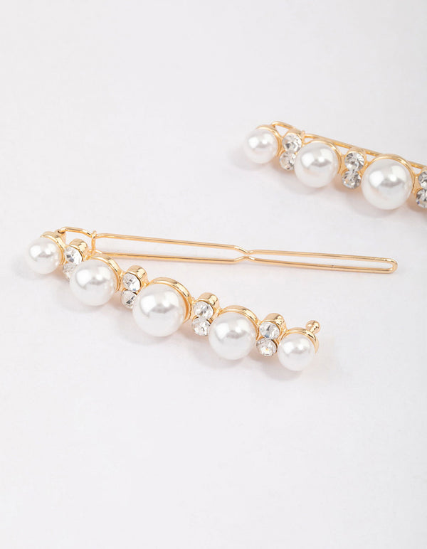 Gold Pearl & Diamante Hair Slide Pack