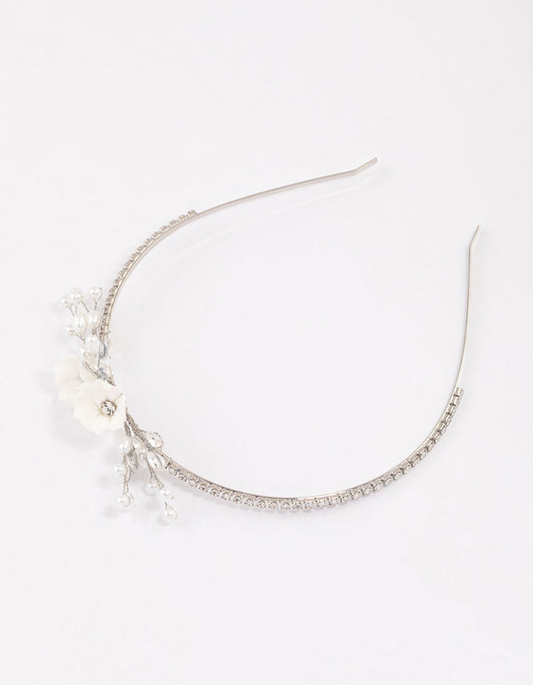 Silver Pearl & Diamante Flower Headband