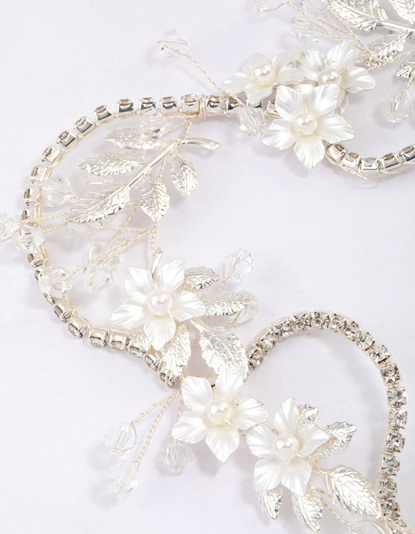 Silver Diamante & Pearl Flower Hair Drape