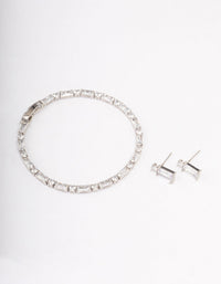 Silver Cubic Zirconia Baguette Earrings & Tennis Bracelet Set - link has visual effect only