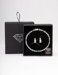 Silver Cubic Zirconia Baguette Earrings & Tennis Bracelet Set - link has visual effect only