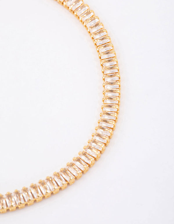 Gold Plated Cubic Zirconia Dainty Baguette Tennis Bracelet