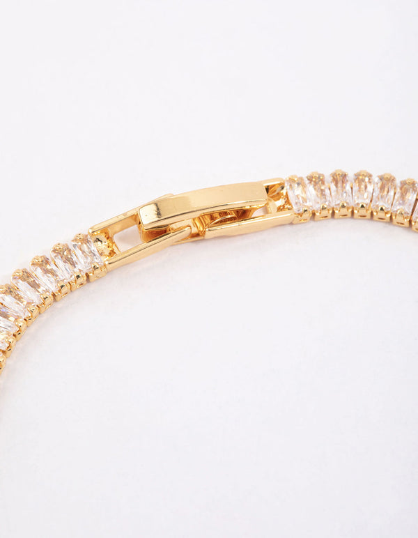 Gold Plated Cubic Zirconia Dainty Baguette Tennis Bracelet