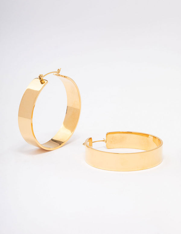 Gold Plated Stainless Steel Large Smooth Hoop Earrings