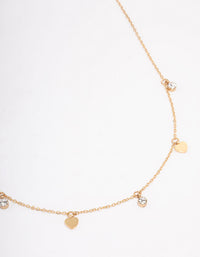 Gold Plated Stainless Steel Diamante & Heart Droplet Short Necklace - link has visual effect only