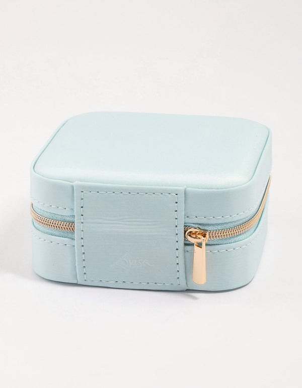 Light Blue Faux Leather Compact Jewellery Box