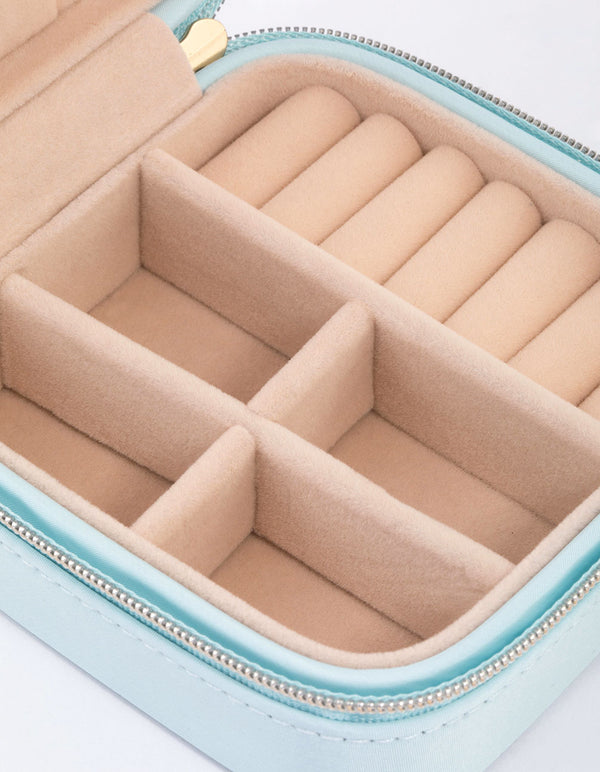 Light Blue PU Leather Compact Jewellery Case