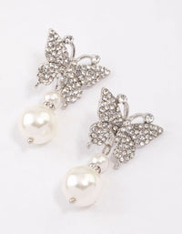 Silver Butterfly & Pearl Drop Earrings - link has visual effect only