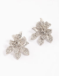 Silver Diamante Pave Flower Stud Earrings - link has visual effect only