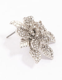 Silver Diamante Pave Flower Stud Earrings - link has visual effect only