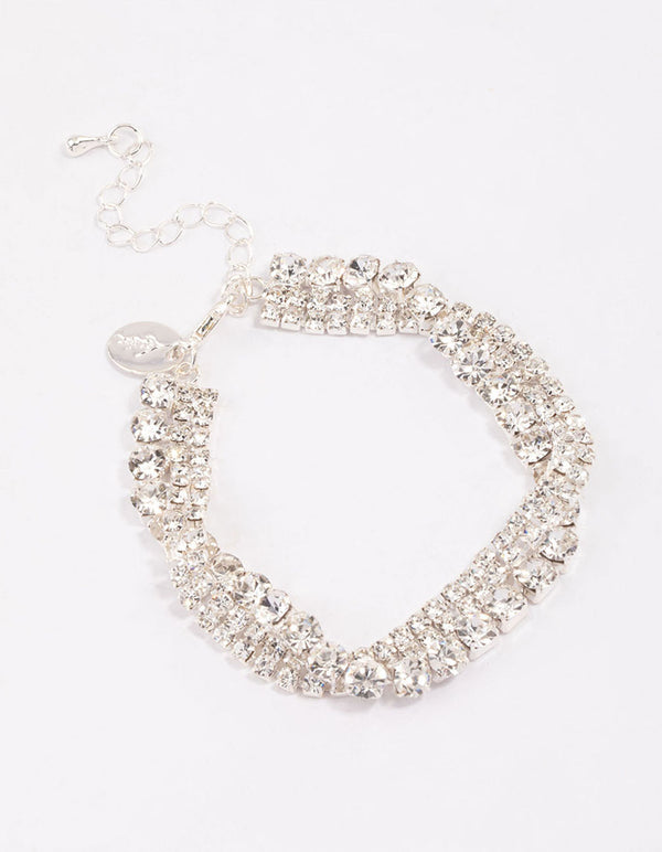 Silver Multi Diamante Twisted Bracelet
