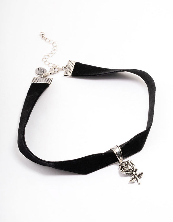 Antique Silver Wide Velvet Pendant Choker Lovisa