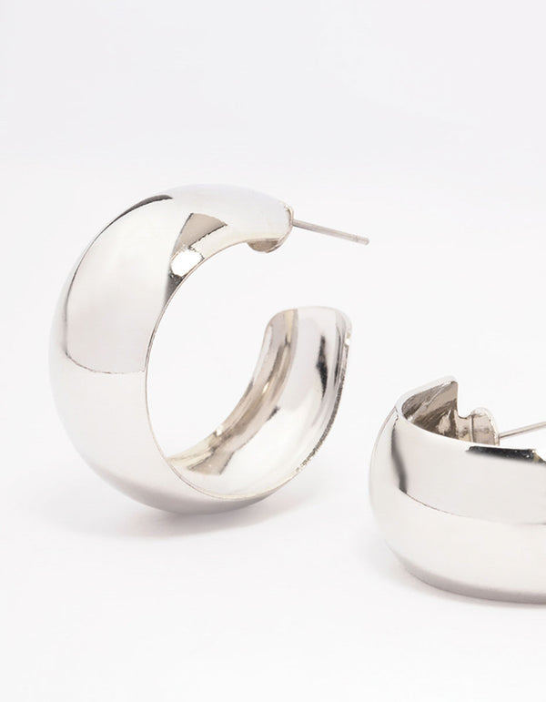 Silver Medium Smooth Hoop Earrings