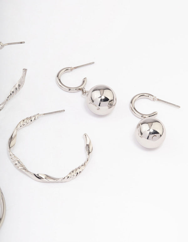 Silver Twisted Hoop Earrings Pack