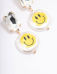 Gold Chunky Diamante Pearly Drop Earrings - link has visual effect only