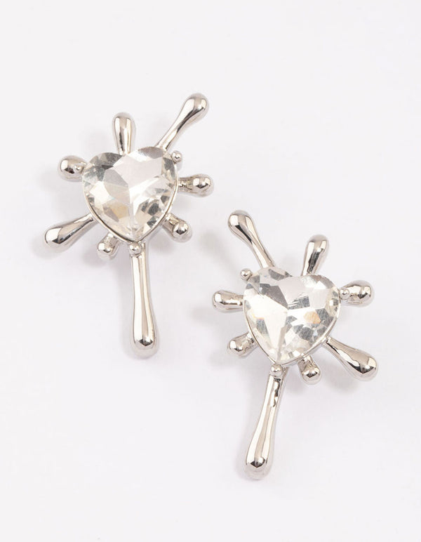 Silver Heart Splash Stud Earrings