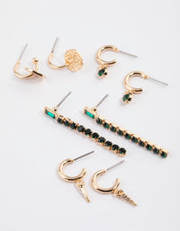 Gold Cup Chain Diamante Drop Earrings 4-Pack - link has visual effect only