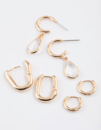 Gold Simple Diamante Teardrop Earrings Pack - link has visual effect only