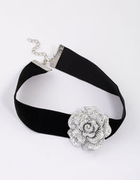 Silver Black Crystal Mini Flower Choker - link has visual effect only