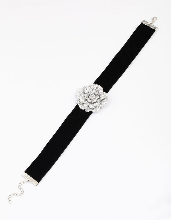 Silver Black Crystal Mini Flower Choker