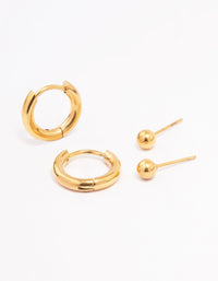 Gold Plated Surgical Steel Plain Stud & Huggie Earring Pack - link has visual effect only