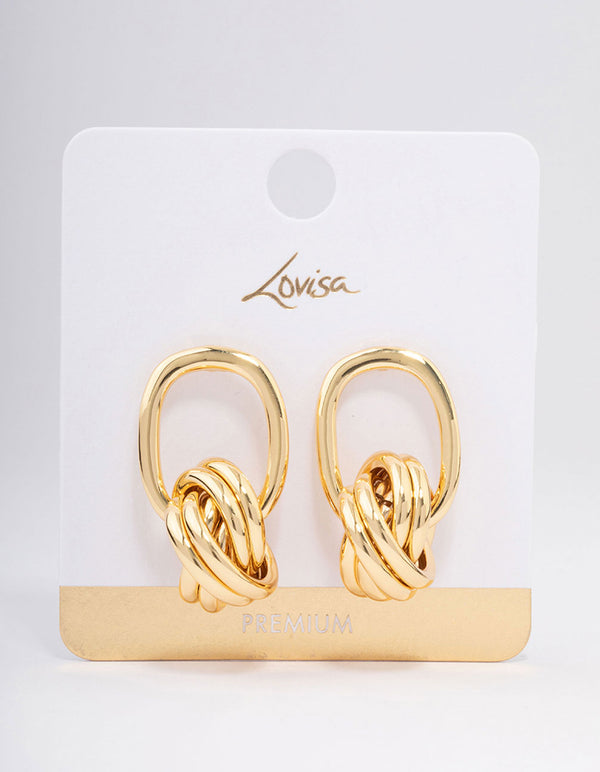 Gold Plated Oval Knotted Drop Earrings