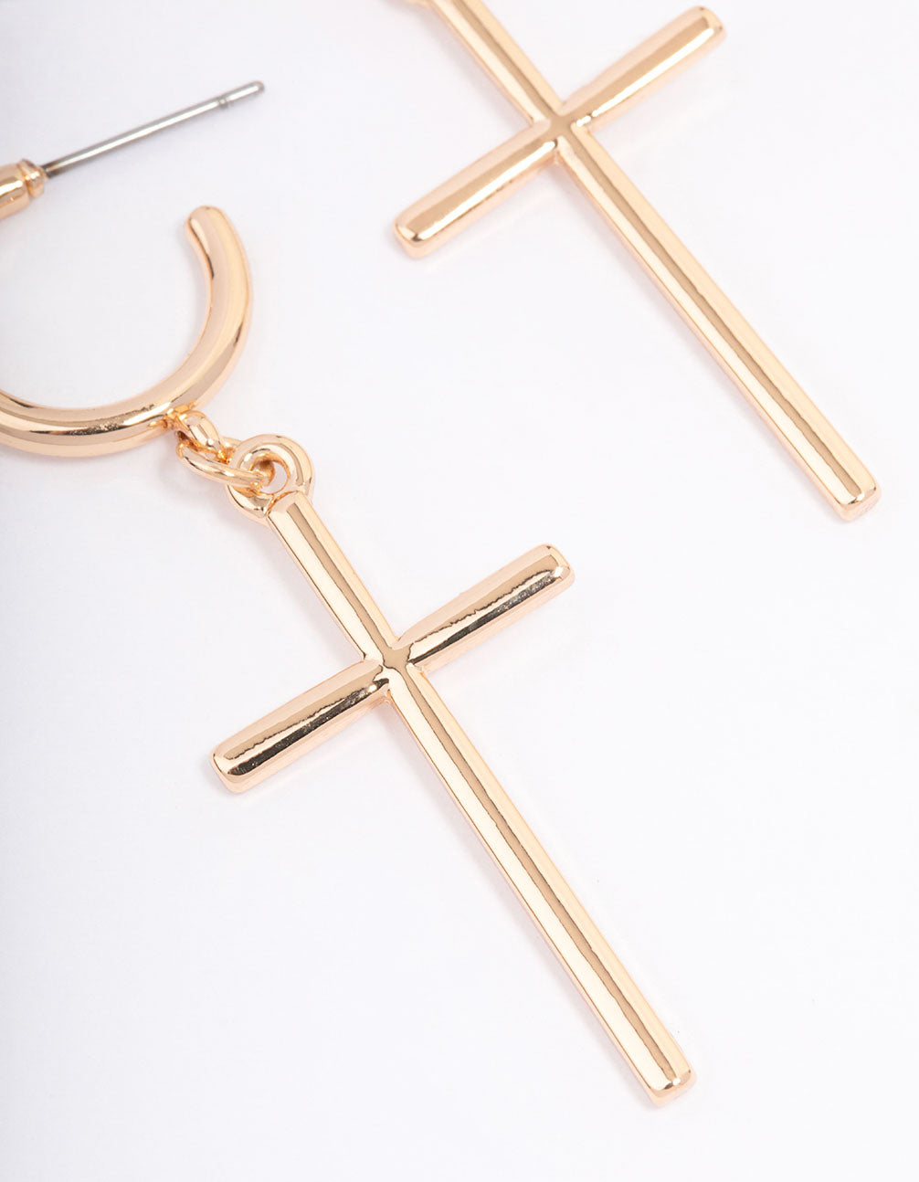 Gold Huggie Cross Pendant Earrings