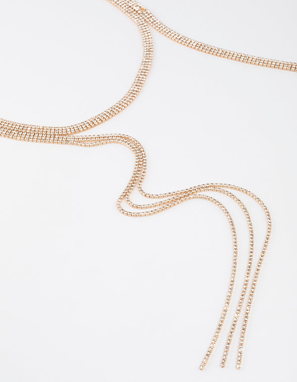Gold Triple Row Cup Chain Scarf Necklace