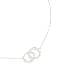 Sterling Silver Pave Link Hoop Pendant Necklace - link has visual effect only